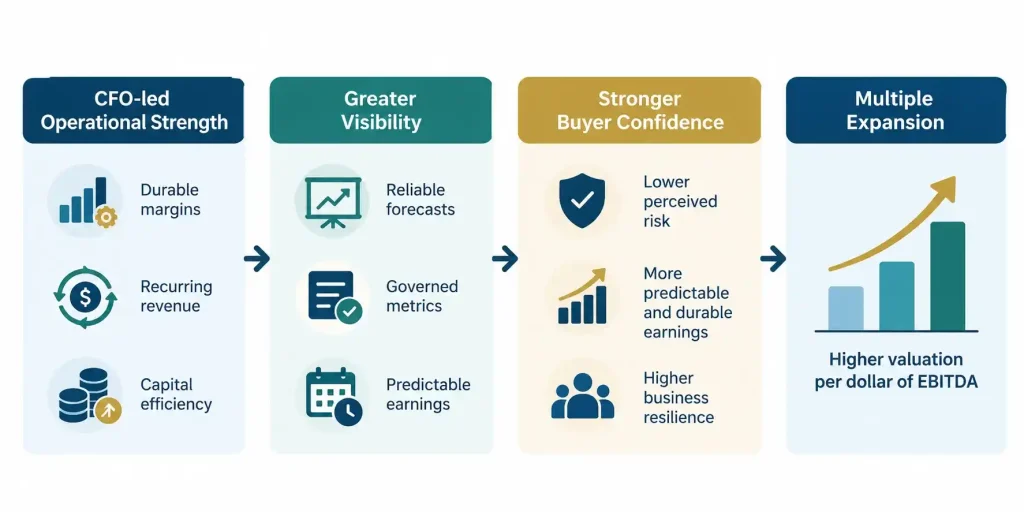 How CFOs drive multiple expansion through durable margins, recurring revenue, earnings visibility and buyer confidence.