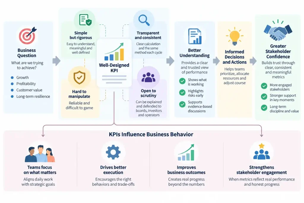 “Framework showing how well-designed KPIs influence stakeholder engagement and business confidence”