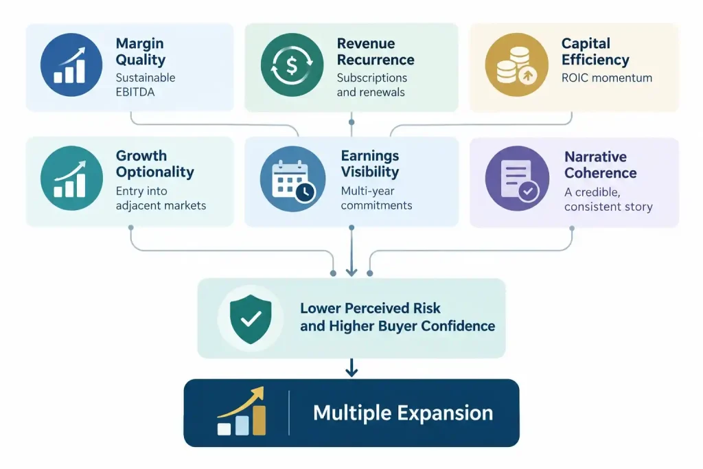 Six CFO-led valuation levers that support multiple expansion through lower perceived risk and higher buyer confidence.